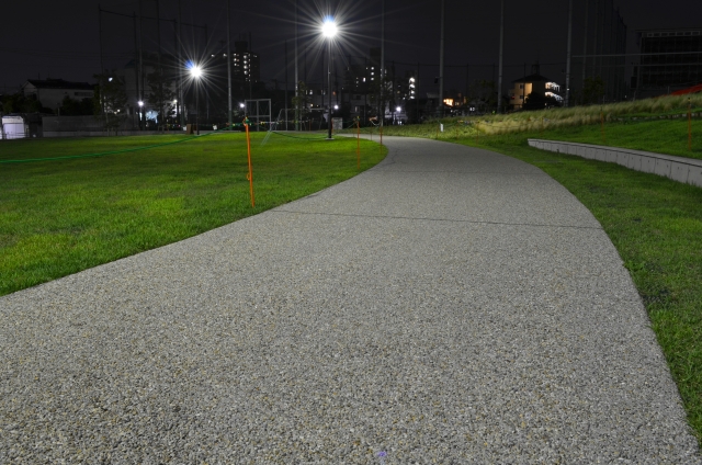 夜の公園の歩道
